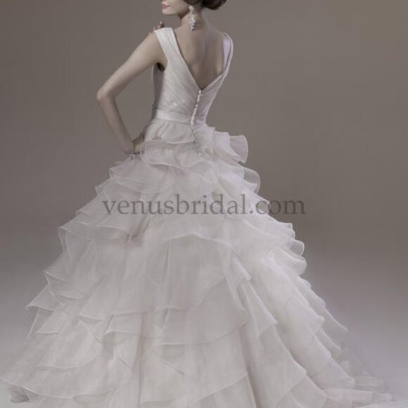 SAMPLE PROM Dress Princess, Ruffle Ballgown, Champagne Off-the-shoulder BLING - Picture 10 of 11